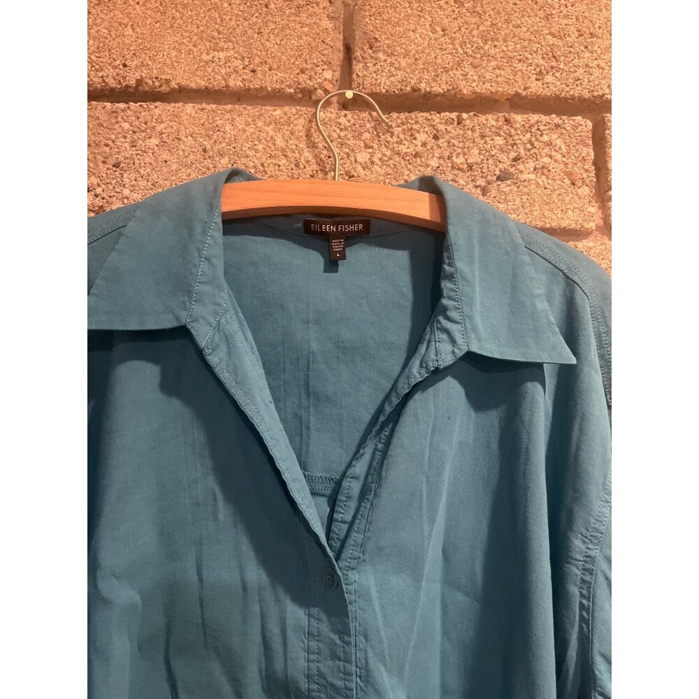 Eileen Fisher Womens Blue Button-Up Shirt L - Picture 4 of 9